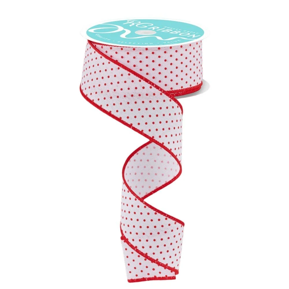 Swiss Dots on Burlap: White/Red, 1.5”
