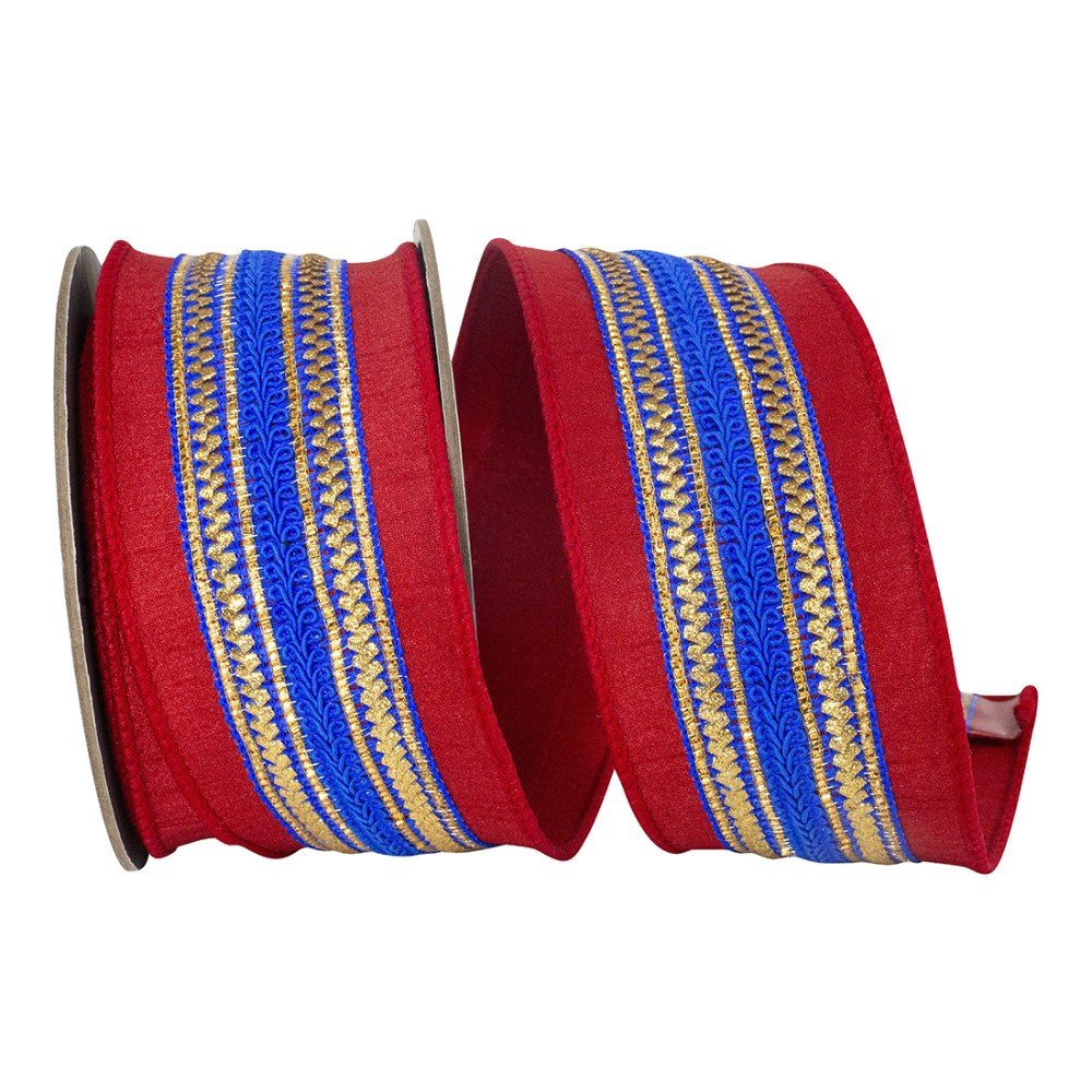 Regal Stripe Dupioni: Red/Blue, 2.5"
