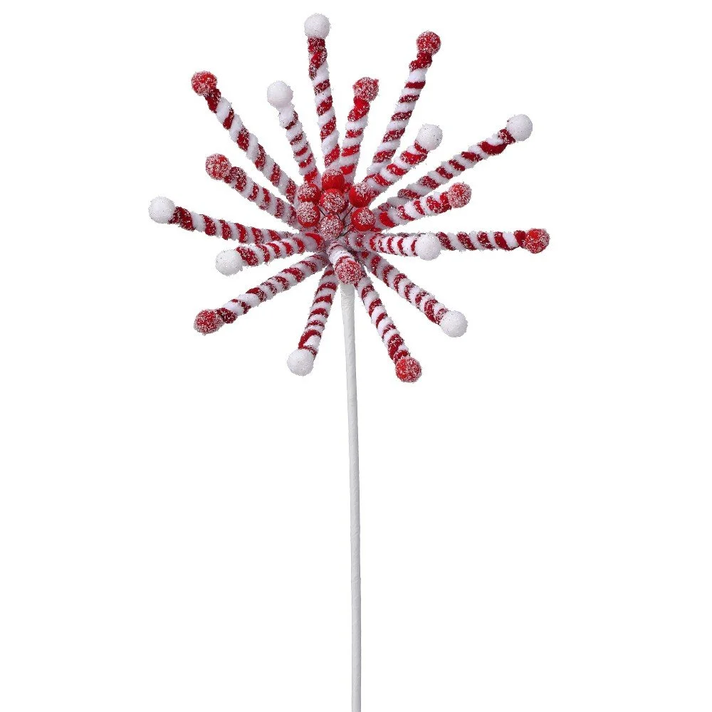 Frosted Peppermint Stick Poinsettia Stem, 21"