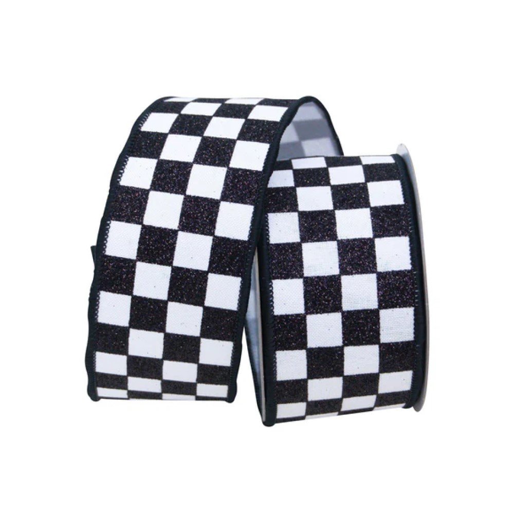 Glitter Checks: Black, 2.5"