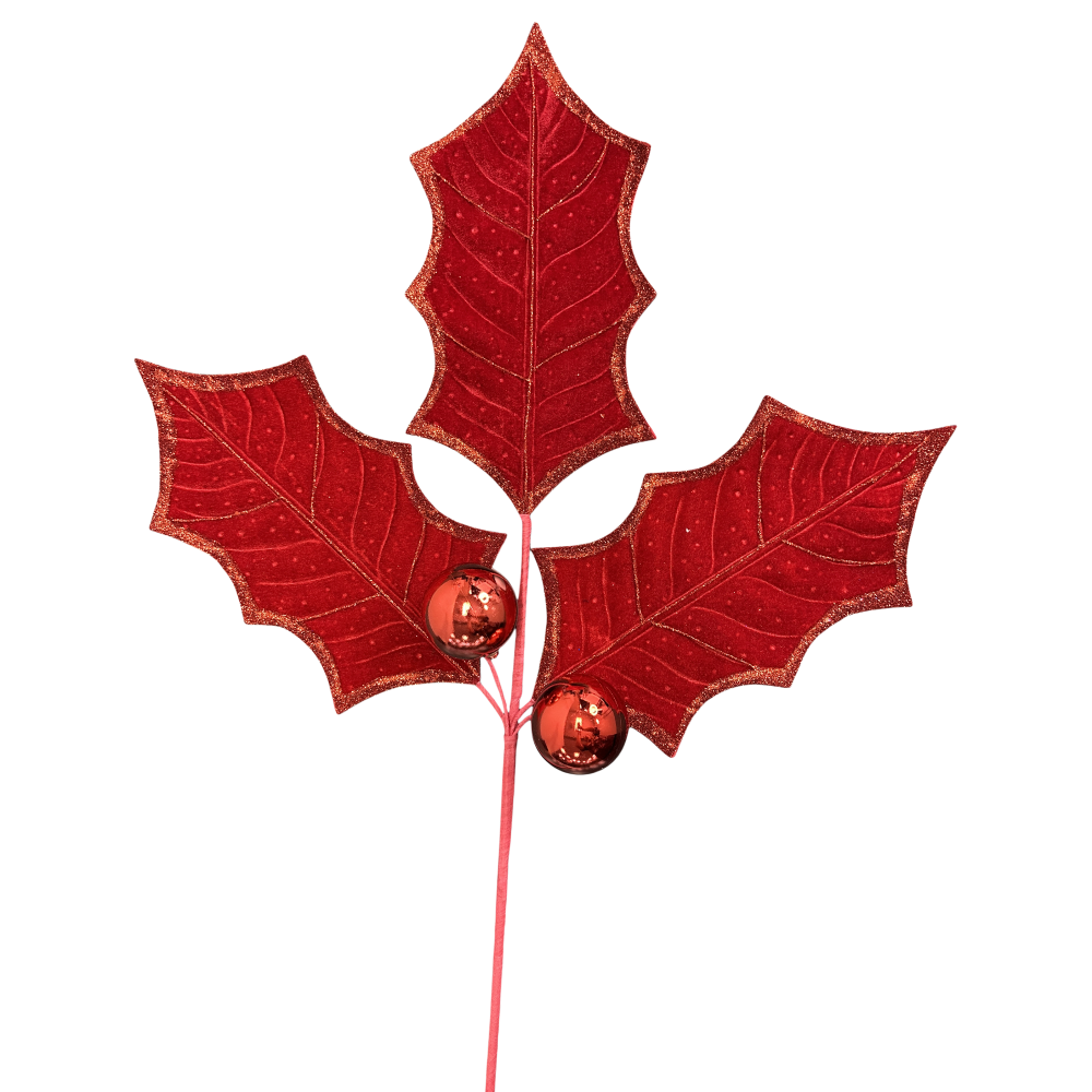 Holly Leaves Spray: Red, 39"