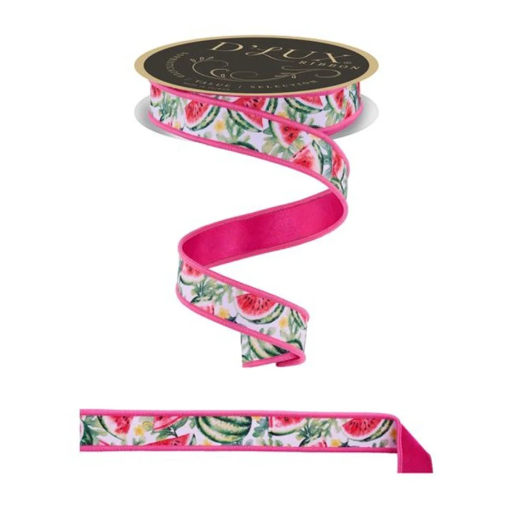Watermelon/Fused Ribbon: White/Multi, 7/8"