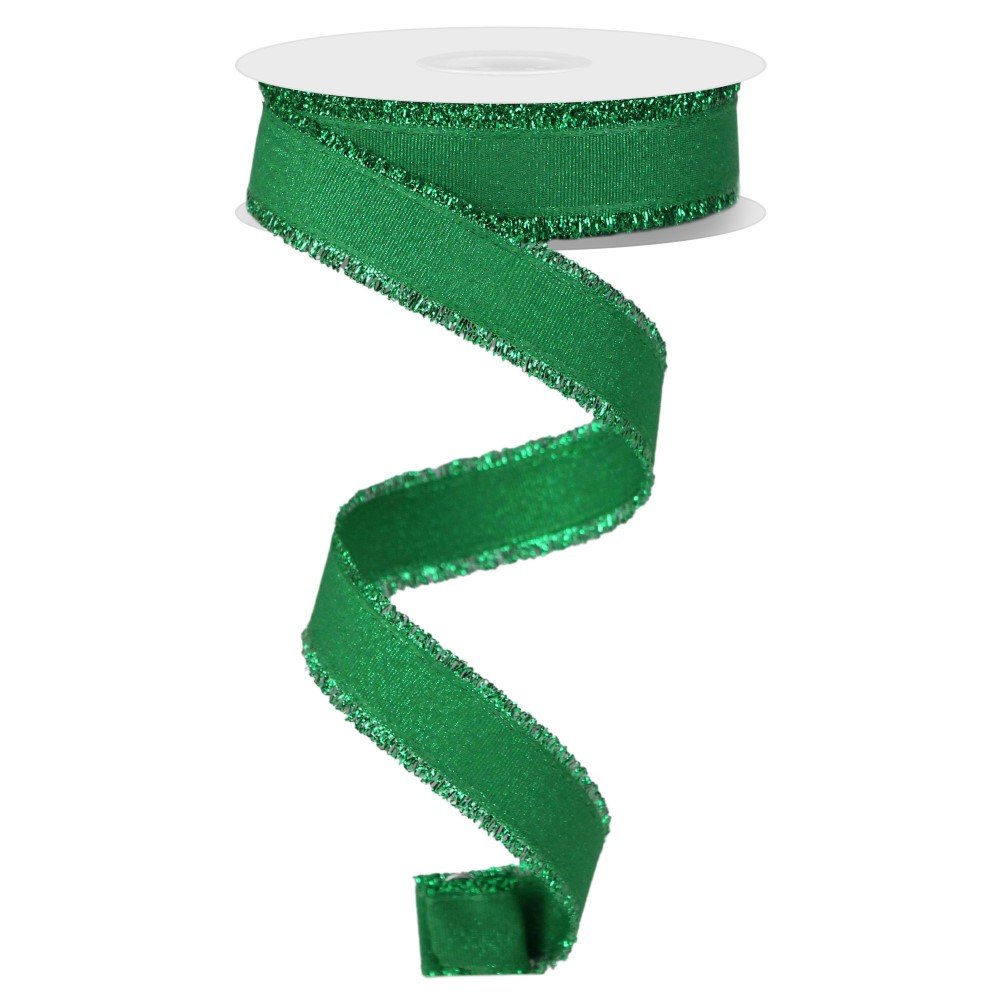 Fuzzy Edge Ribbon: Emerald, 7/8"