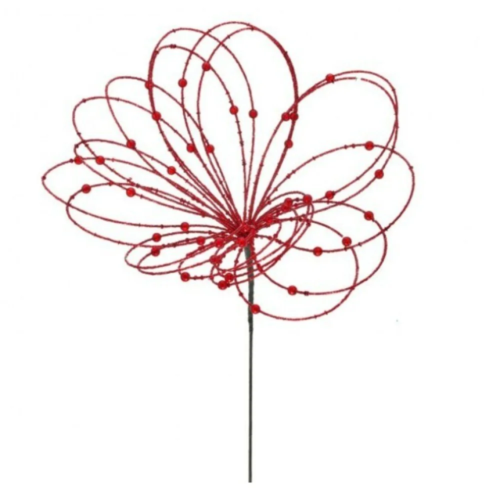 Beaded Jewel Flower Burst Stem: Red, 20"
