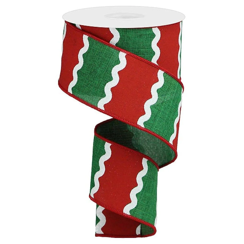 Wavy Stripes on Royal: Red/Emerald/White, 2.5"