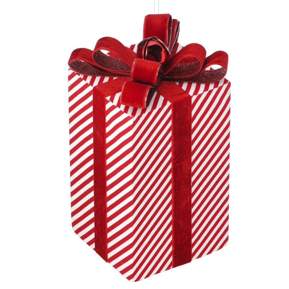 Glitter Stripe Gift Box Ornament: Red/White, 10"