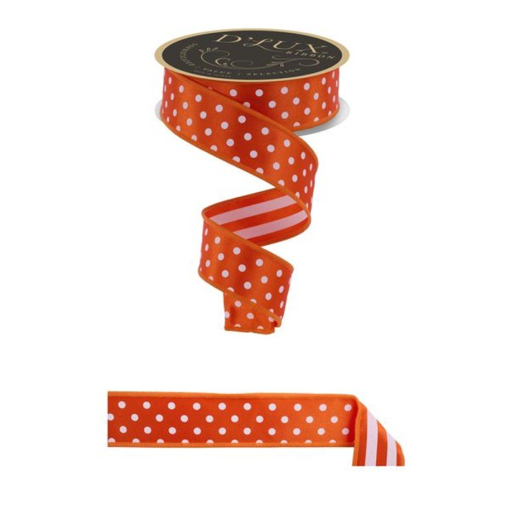 Polka Dot/Stripe/Fused: Orange/White, 1.5"