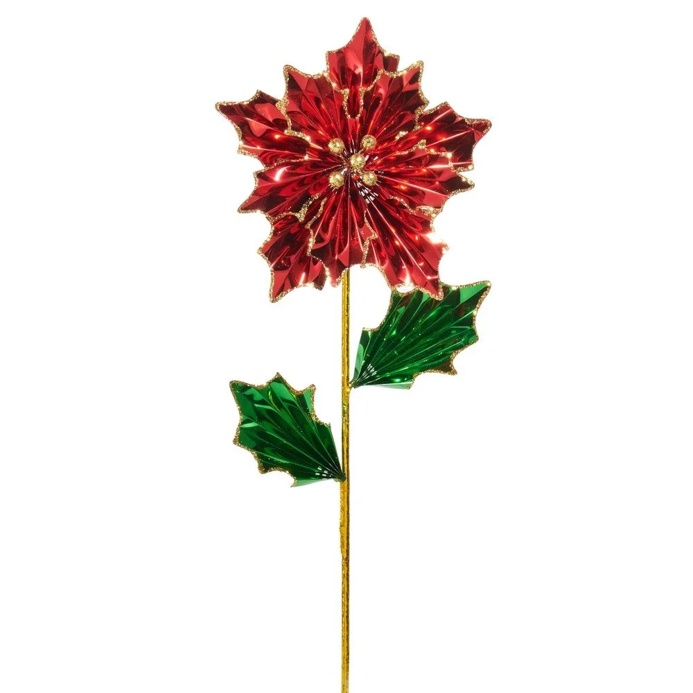 RAZ Foil Poinsettia Stem: Red, 24"