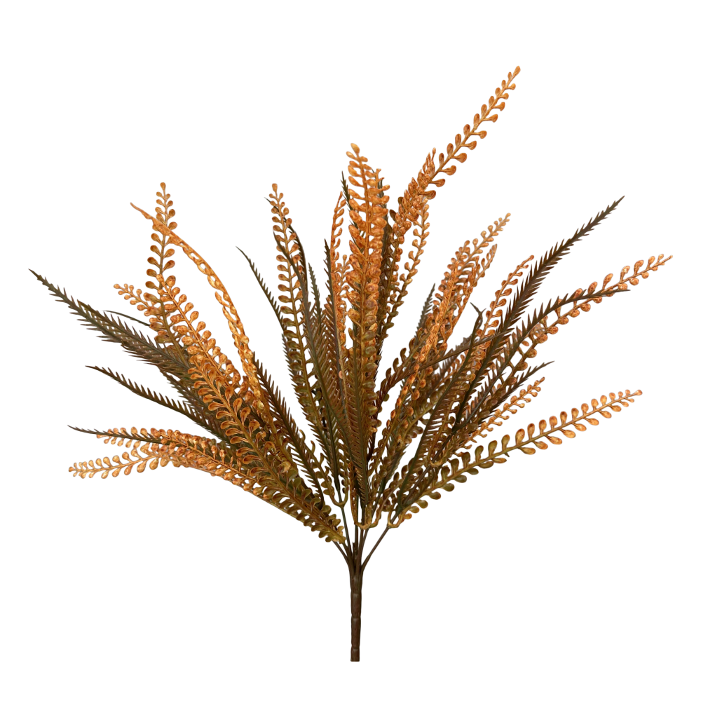 Plastic Button Fern Leaves Bush: Orange/Brown, 20"