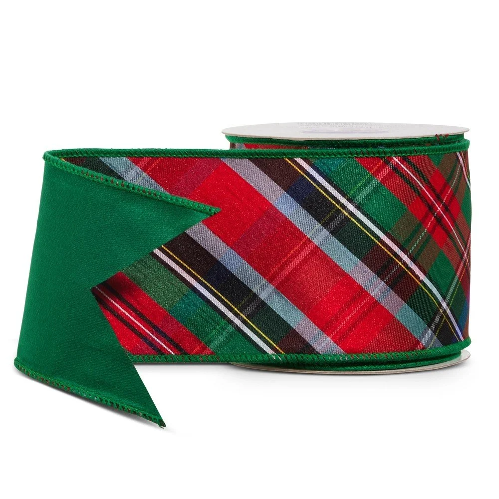RAZ Tartan Diagonal Plaid Ribbon, 4"