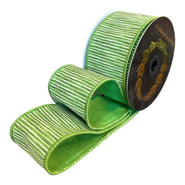 Mini Stripe Dupion Fused: Green/White, 2.5"