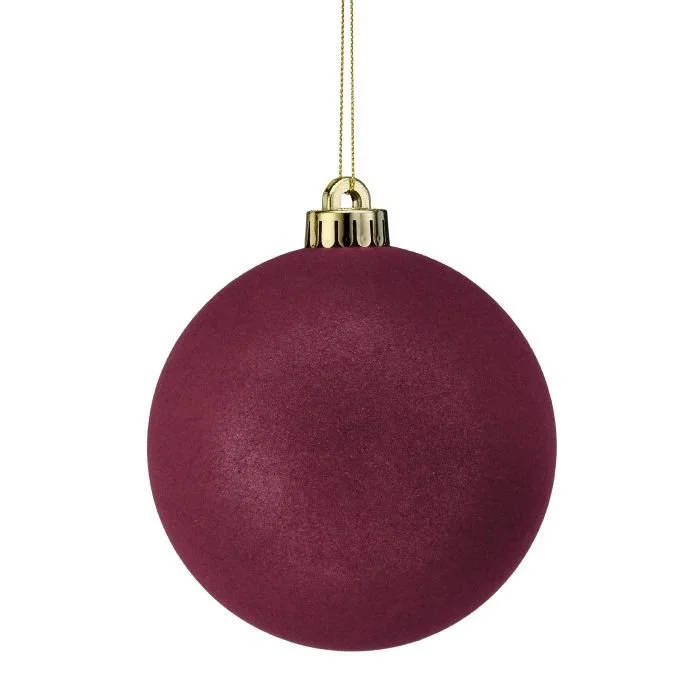 Flocked Ball Ornament Set: Burgundy, 120mm