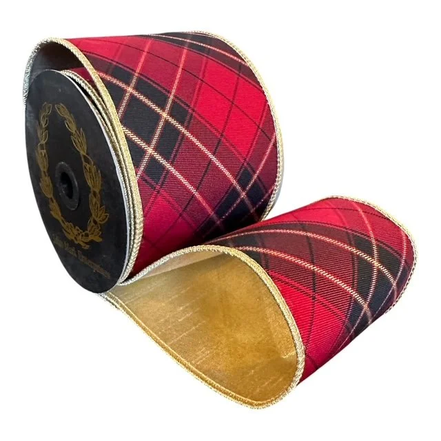 Plaid Double Fused Ribbon: Burgundy, 4"