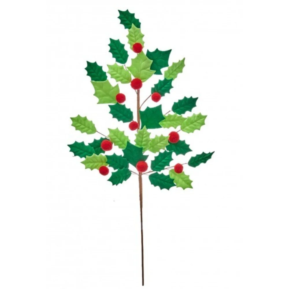 Felt w/Pompom Holly Spray: Red/Green, 28"