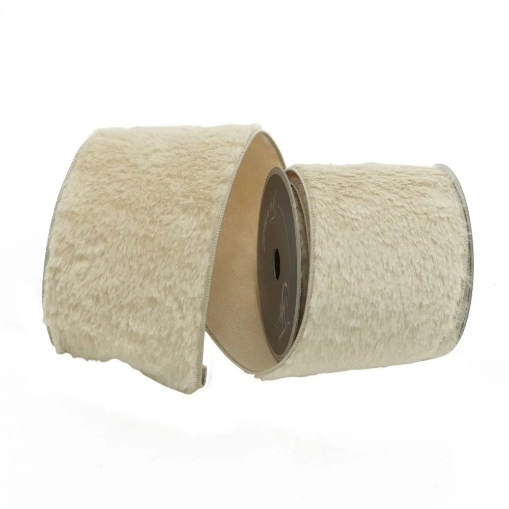 Fur Ribbon: Beige, 4"