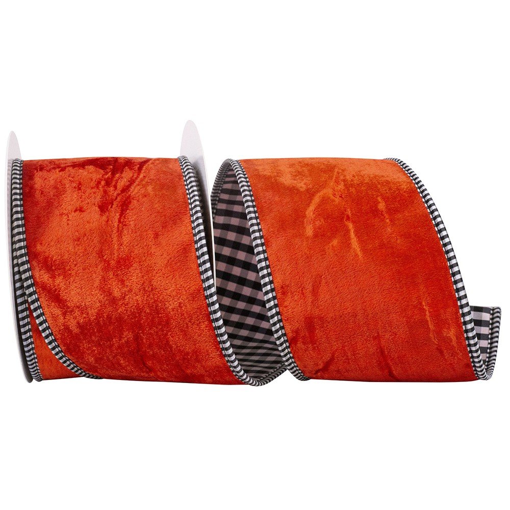 Velvet Plush Gingham Backed: Orange, 4"