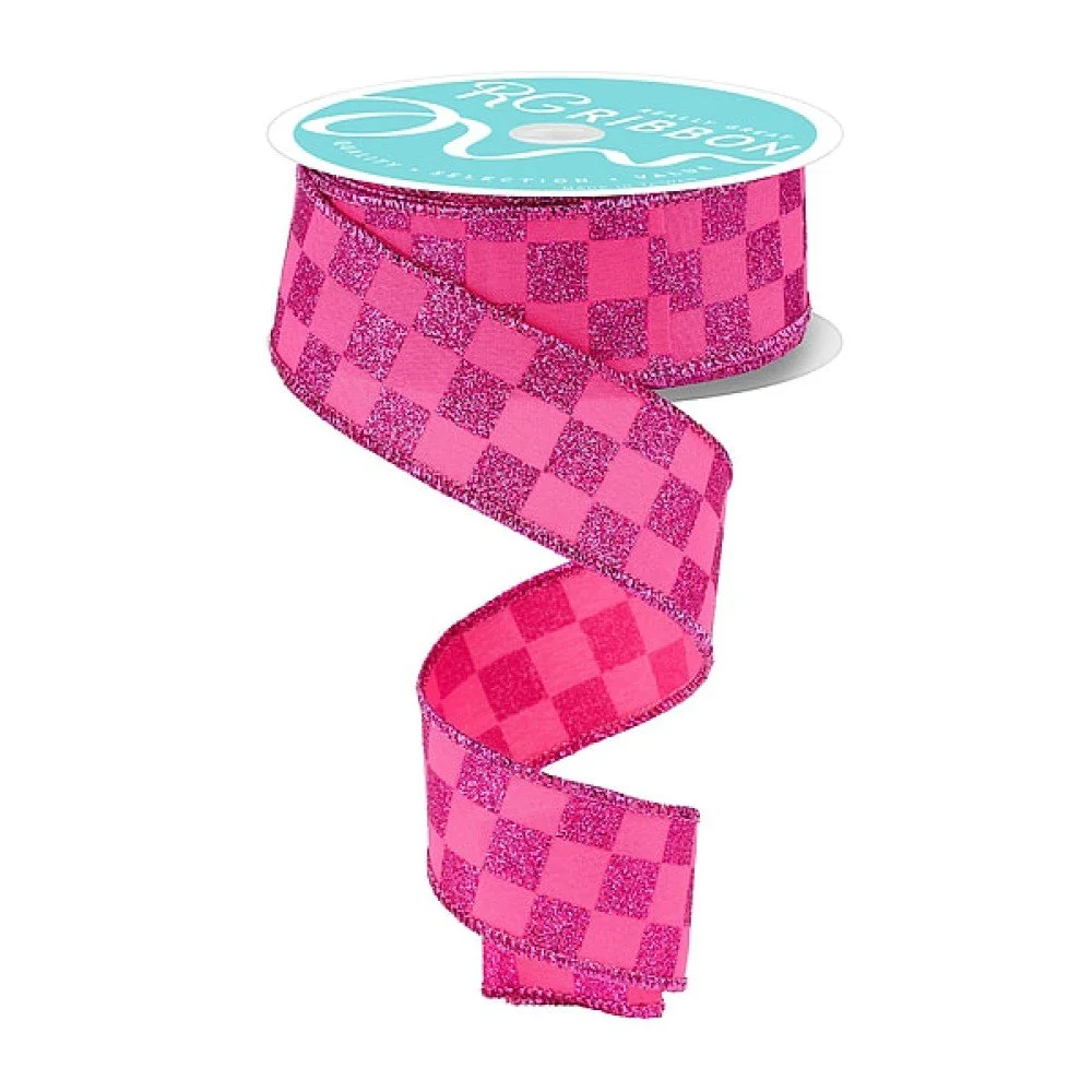 Glitter Check: Pink/Pink , 1.5"