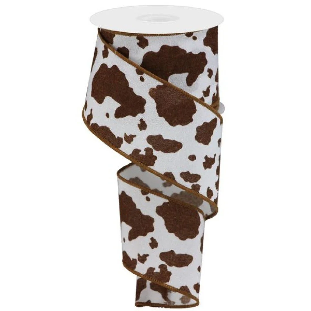 Fuzzy Cow Print: White/Brown, 2.5"