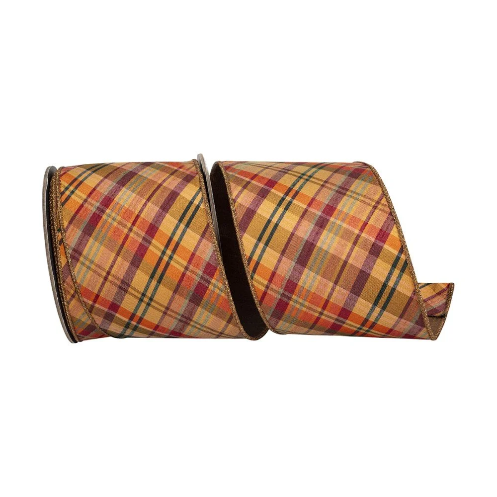 Tierra Tonal Diagonal Plaid Ribbon, 4"