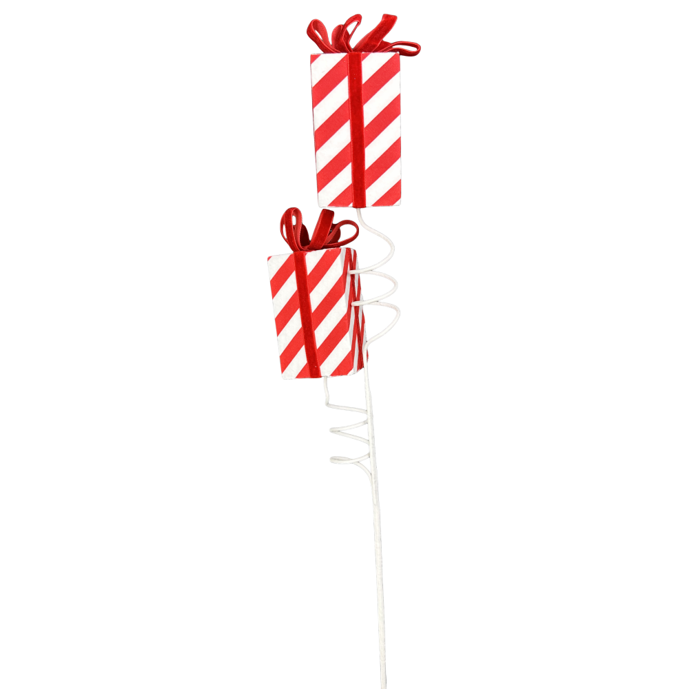 Stripe Gift Box Spray: Red/White, 28"