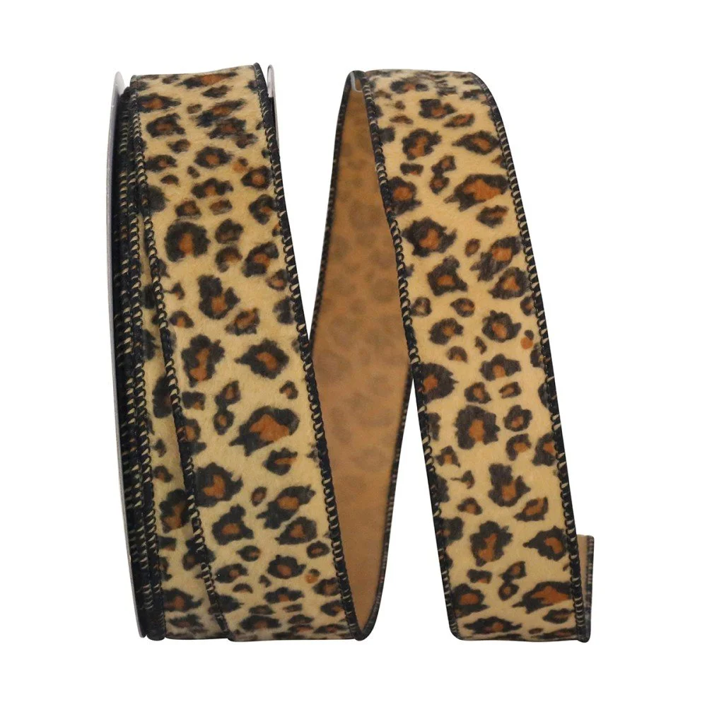 Cheetah Print Plush Furry Ribbon, 1.5"