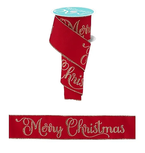 Merry Christmas Script: Red/Gold, 2.5"