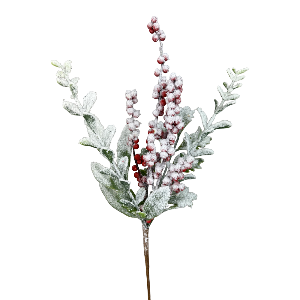 Flocked Berry Leaves Spray, 19"