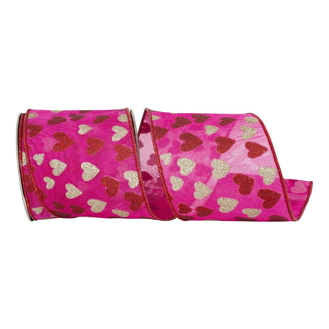 Glitter Hearts Silk Mesh Ribbon , 4"