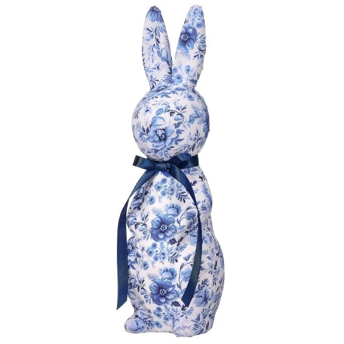 Fabric Toile Easter Bunny w/ Bow: Blue, 15"