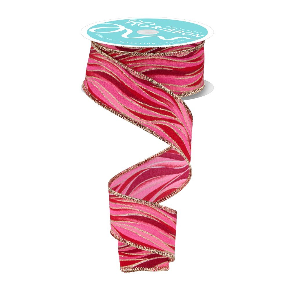 Wavy Stripes: Red/Pink/Gold, 1.5"