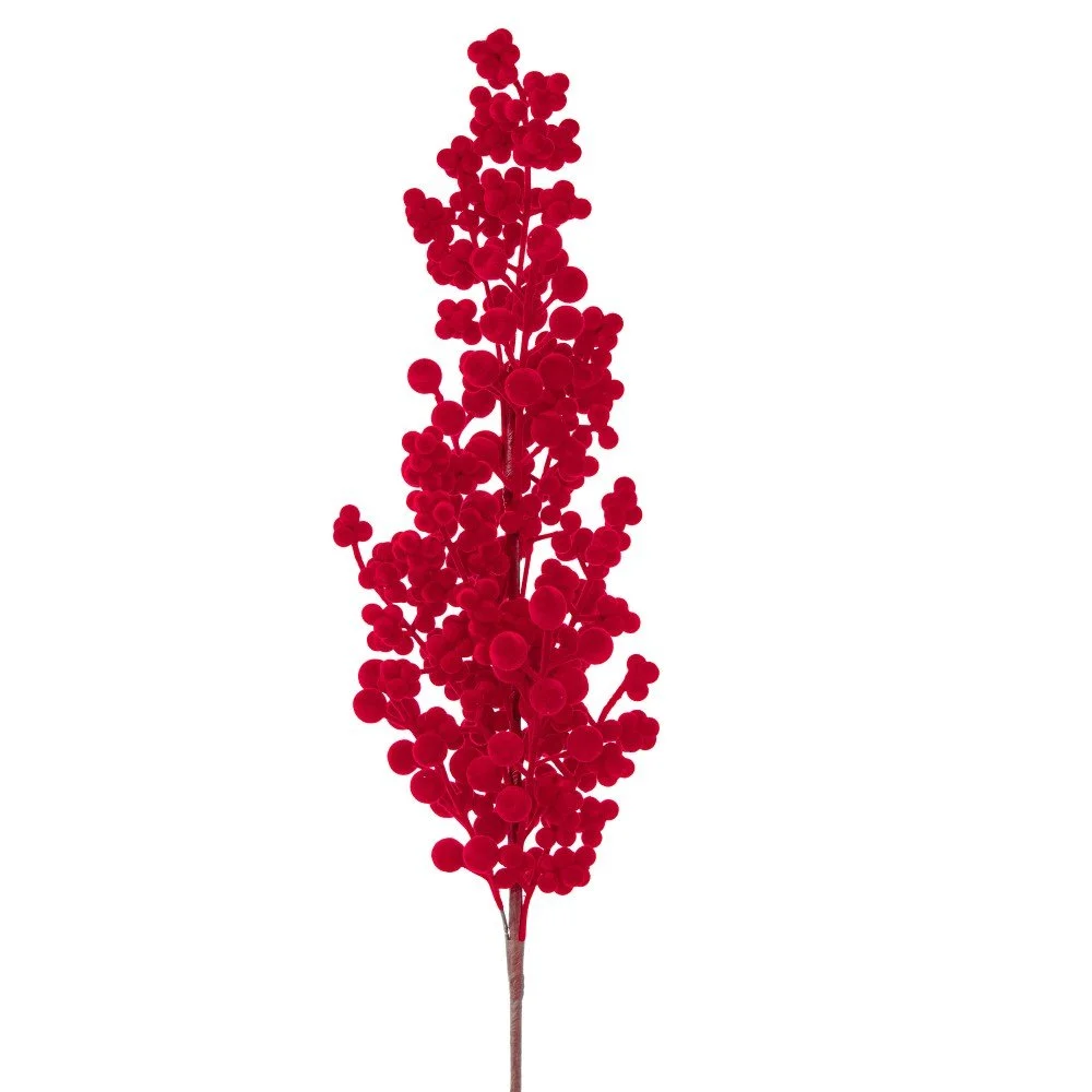 Flocked Cluster Berry Spray: Red, 29"