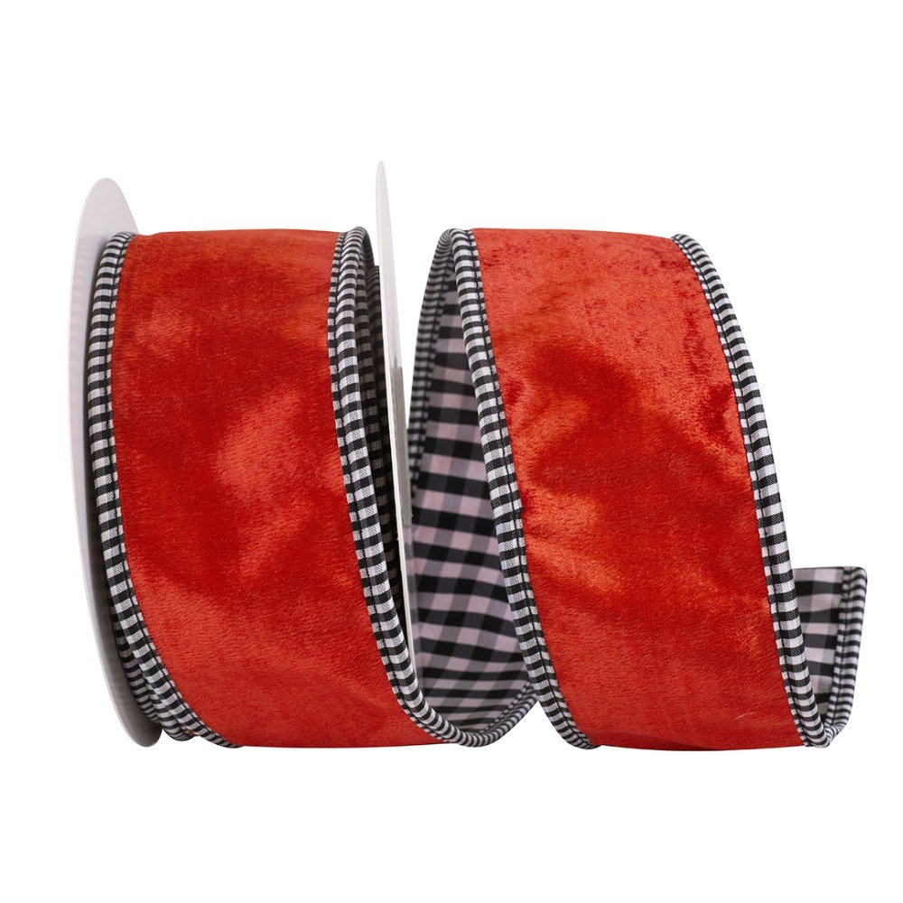Velvet Plush Gingham Backed: Orange, 2.5"