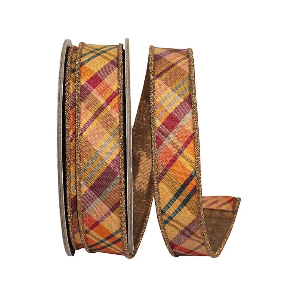 Tierra Tonal Diagonal Plaid Ribbon, 1"
