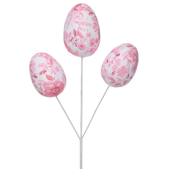 Fabric Toile Easter Egg Pick: Pink, 18"