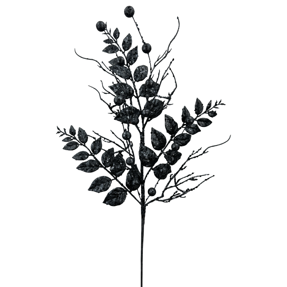 Glittered Leaves Ball Spray: Black, 24"