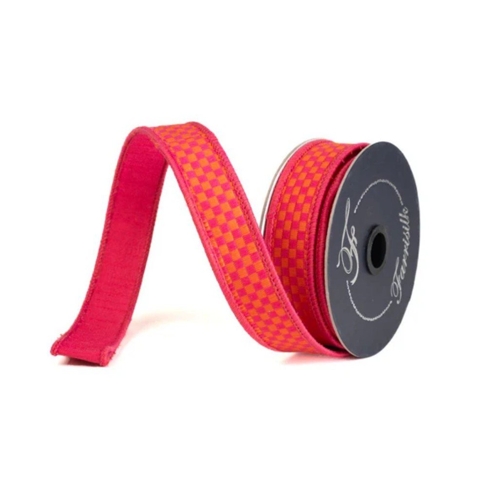 Kitschy Checks: Orange/Hot Pink, 1"