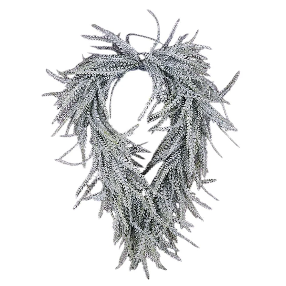 Draped Button Fern Wreath: Whitewash, 26"
