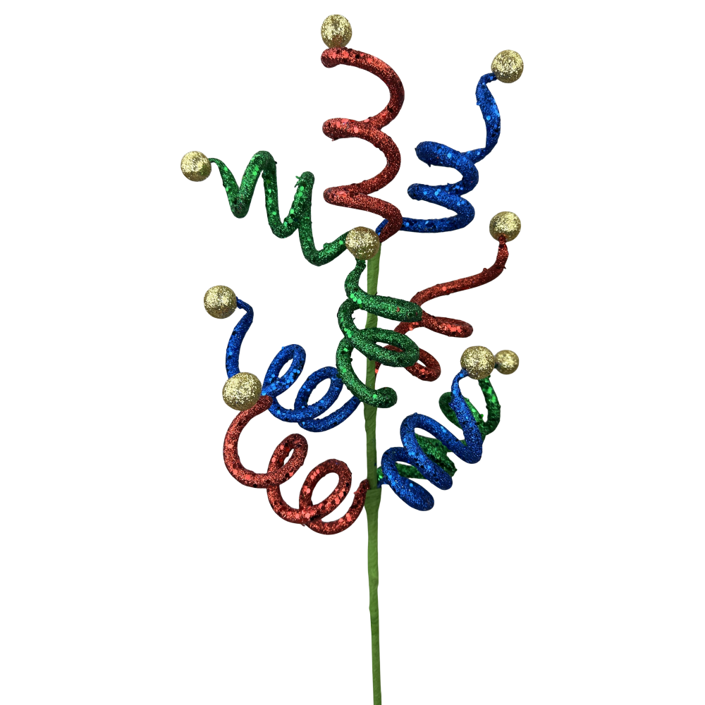 Curly Ball Spray: Red/Green/Blue, 26"
