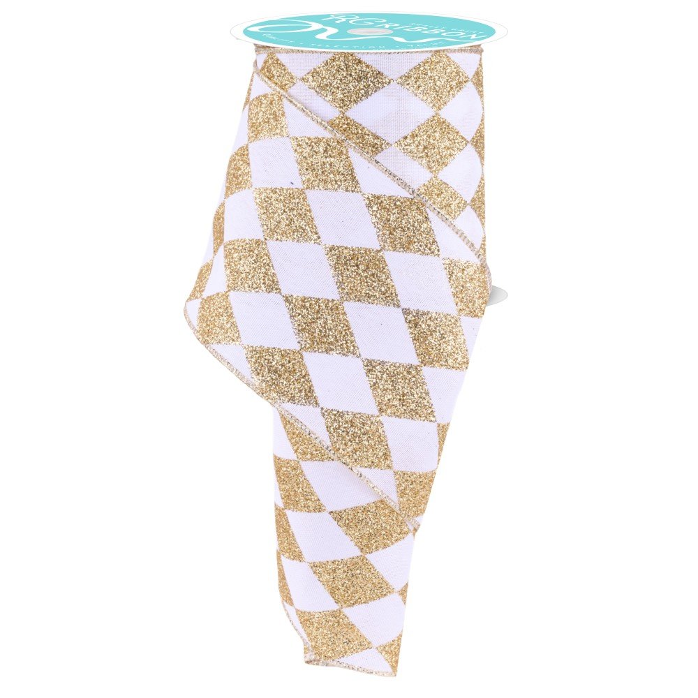 Harlequin Check: White/Gold, 4"