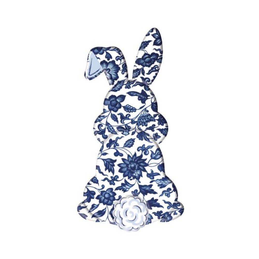 Chinoiserie Metal Bunny Bottom Sign: Blue/White, 15"