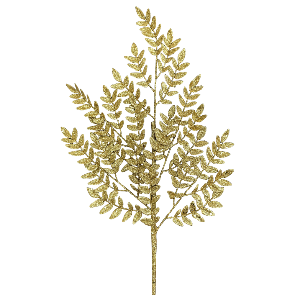 Glitter Fern Spray: Gold, 28"