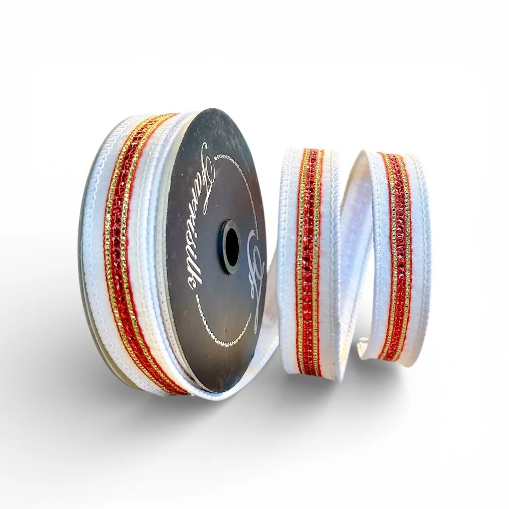 Twinkle Trim: White/Red, 1"