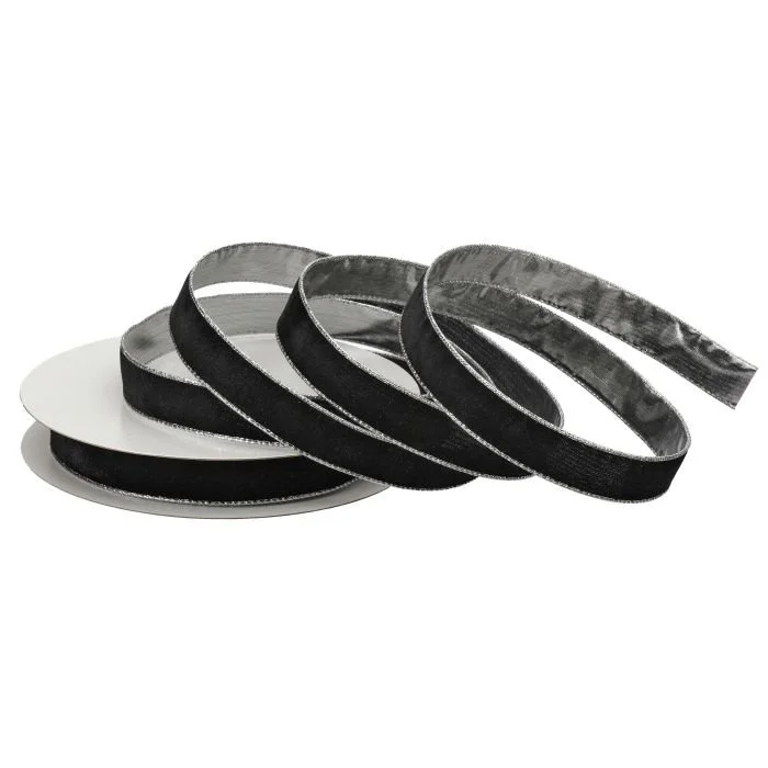 Velvet Ribbon w/ Metallic Edge: Black, 1"