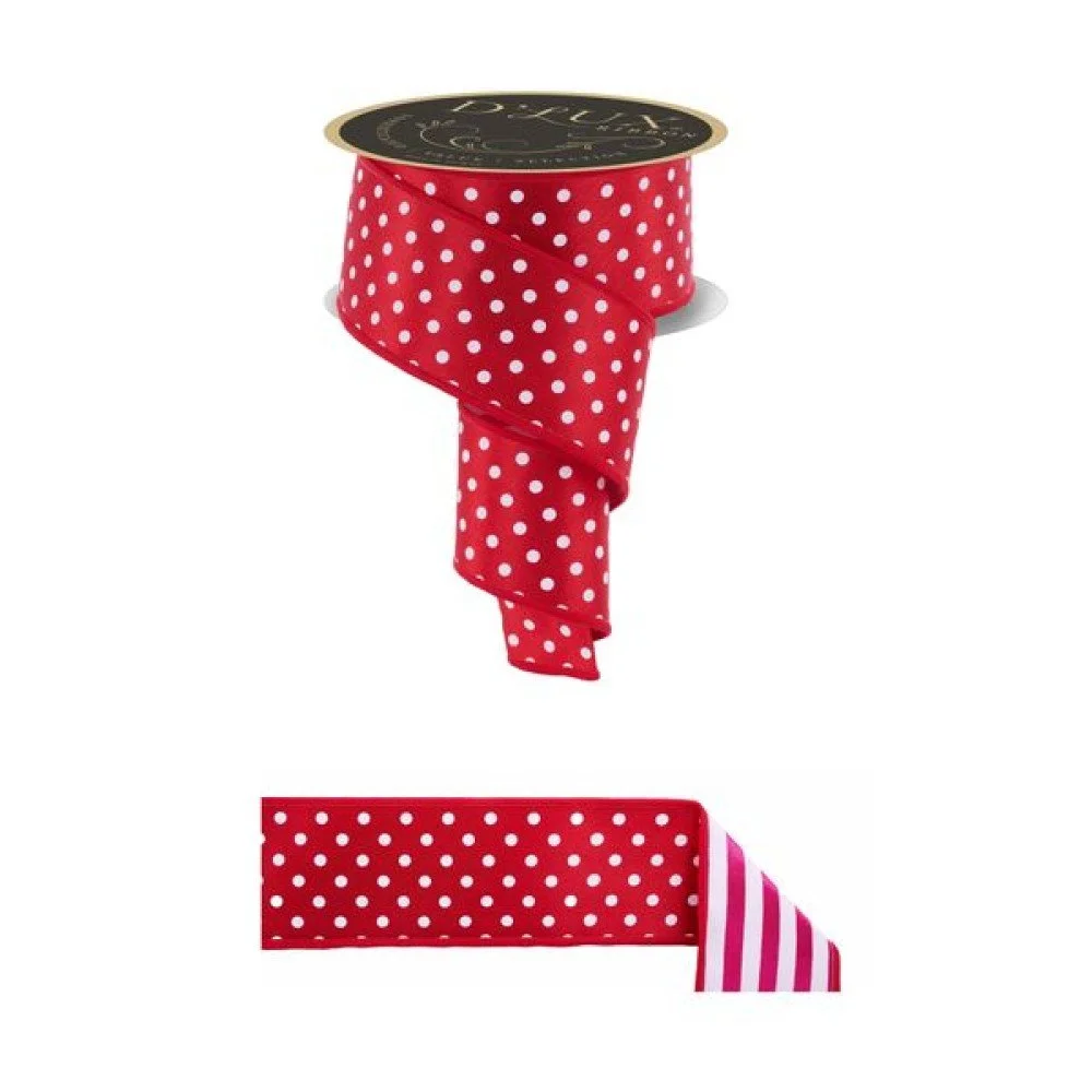 Polka Dot/Stripe Fused: Red/White/Pink, 2.5"