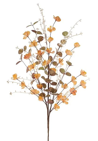 Flower/Leaf/ Beaded Twig Spray: Mustard/Cream, 33"
