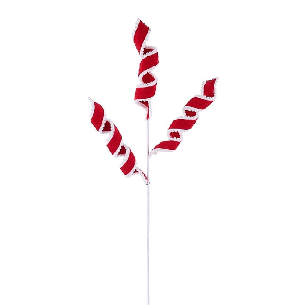 Velvet/Snowball Curly Ribbon Spray: Red/White, 27"