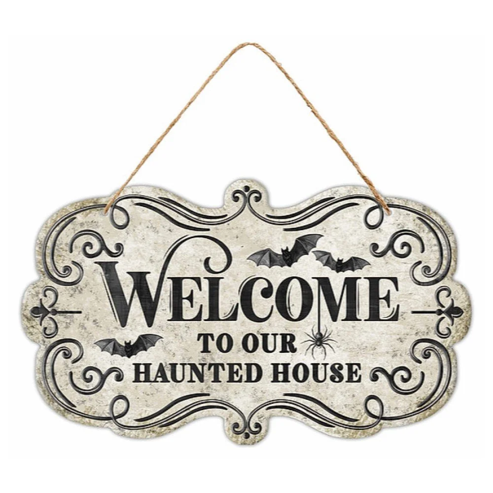 Welcome Haunted House Tin Sign, 11.5"