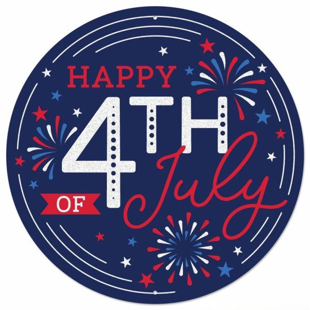 Glitter Happy 4th of July Sign, 12" dia.