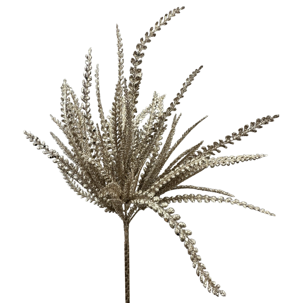 Glitter Button Fern Bush: Champagne, 19"