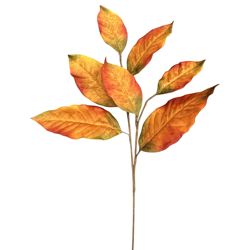 Magnolia Leaves Spray: Orange, 26"
